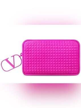 Valentino V Logo Studded Hot Pink Fuchsia Mini Clutch Pouch Bag
